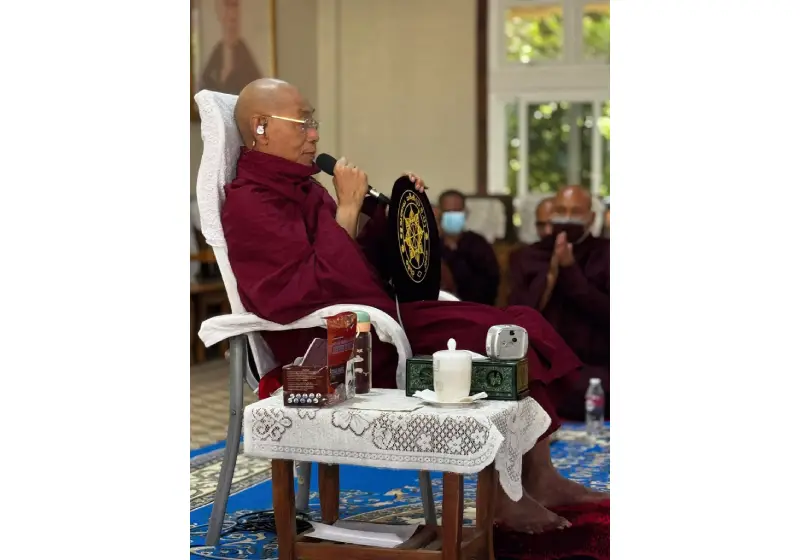 ပါမောက္ခချုပ်ဆရာတော် ဘုရား နေပြည်တော် ၌ ခေတ္တရောက်ရှိသီတင်းသုံးနေစဉ် နံနက်ခင်း ချိန်ခါ အနုမောဓနာ တရားများ ချီးမြှင့်